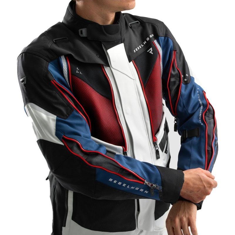 Blouson de moto Rebelhorn Hardy 3.0 bleu-gris-rouge - II. qualité