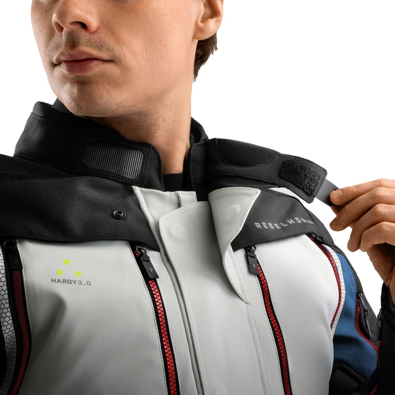 Blouson de moto Rebelhorn Hardy 3.0 bleu-gris-rouge - II. qualité