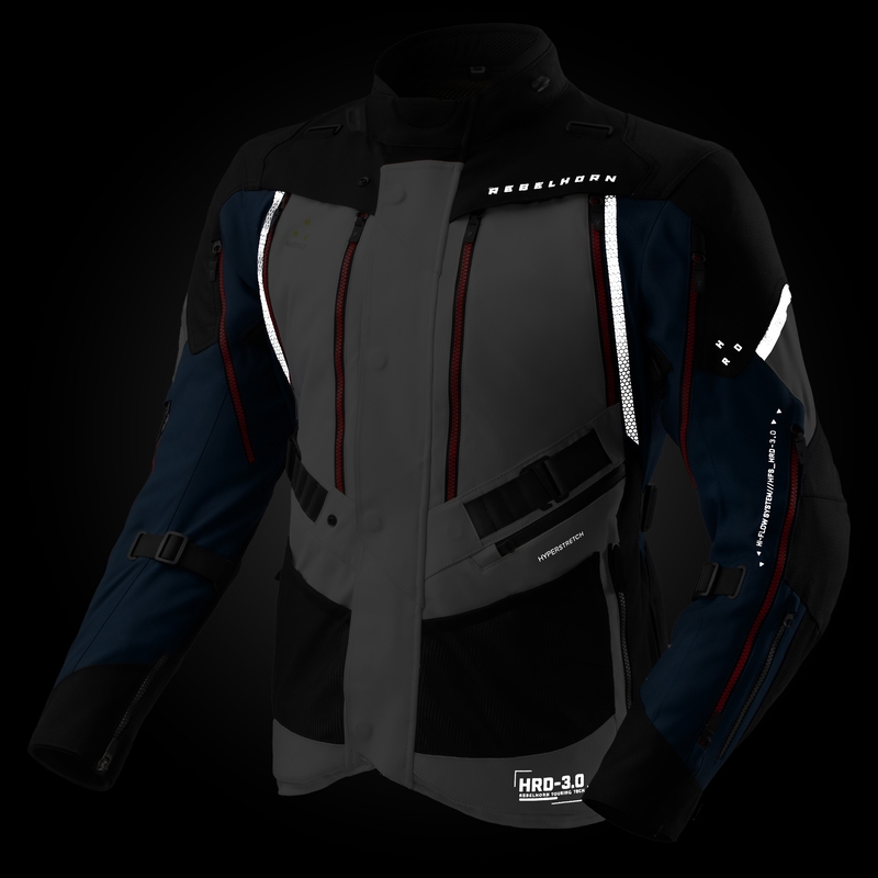 Blouson de moto Rebelhorn Hardy 3.0 bleu-gris-rouge - II. qualité
