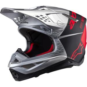 Alpinestars Casque motocross Supertech S-M10 Flood argent mat-noir-orange fluo