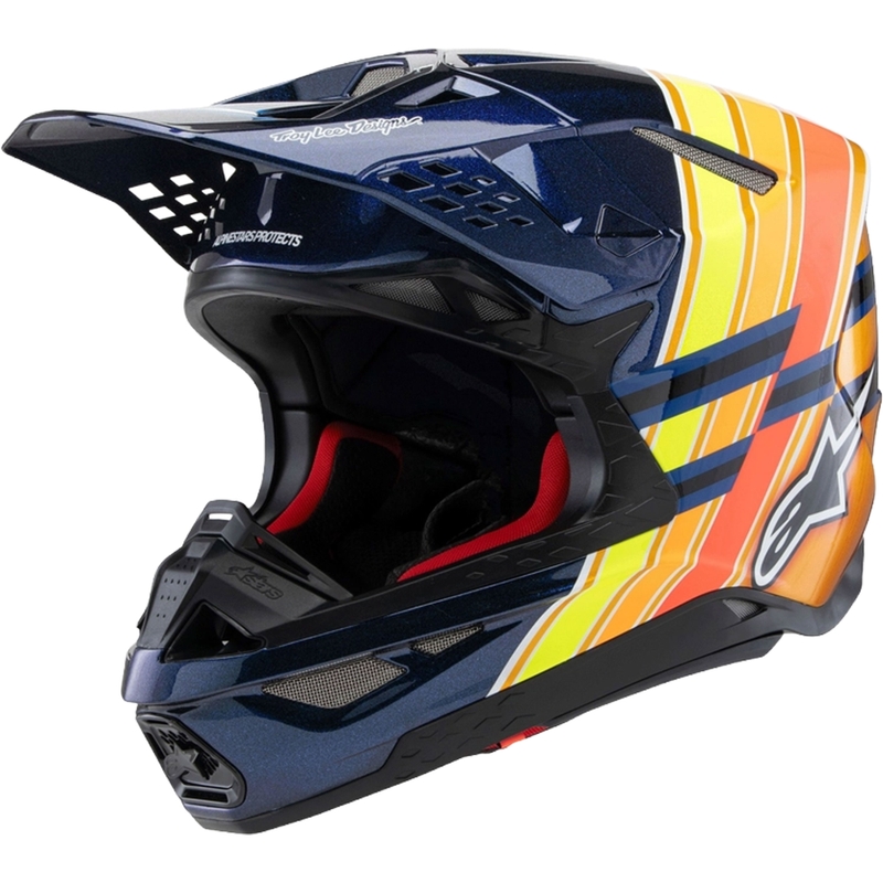 Casque motocross Alpinestars Supertech S-M10 TROY LEE DESIGNS bleu perle-orange fluo-jaune-rouge