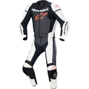 Combinaison deux pièces Alpinestars GP Force Lurv en cuir blanc-noir-rouge fluo