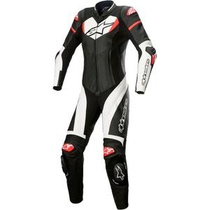 Combinaison de moto une pièce en cuir pour femmes Alpinestars STELLA GP PLUS 2 Noir-Blanc-Rouge fluo