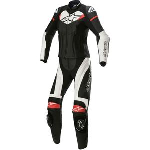 Alpinestars STELLA GP PLUS 2 Women's Two-Piece Leather Motorcycle Coverall Black, White and Red (Combinaison de moto deux pièces en cuir noir, blanc et rouge)