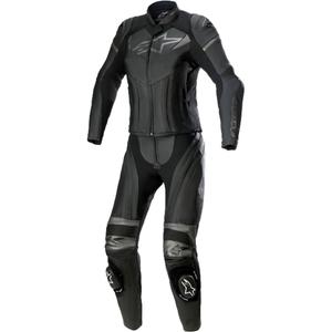 Combinaison moto deux pièces en cuir Alpinestars STELLA GP PLUS 2 pour femme, noir et gris métallisé