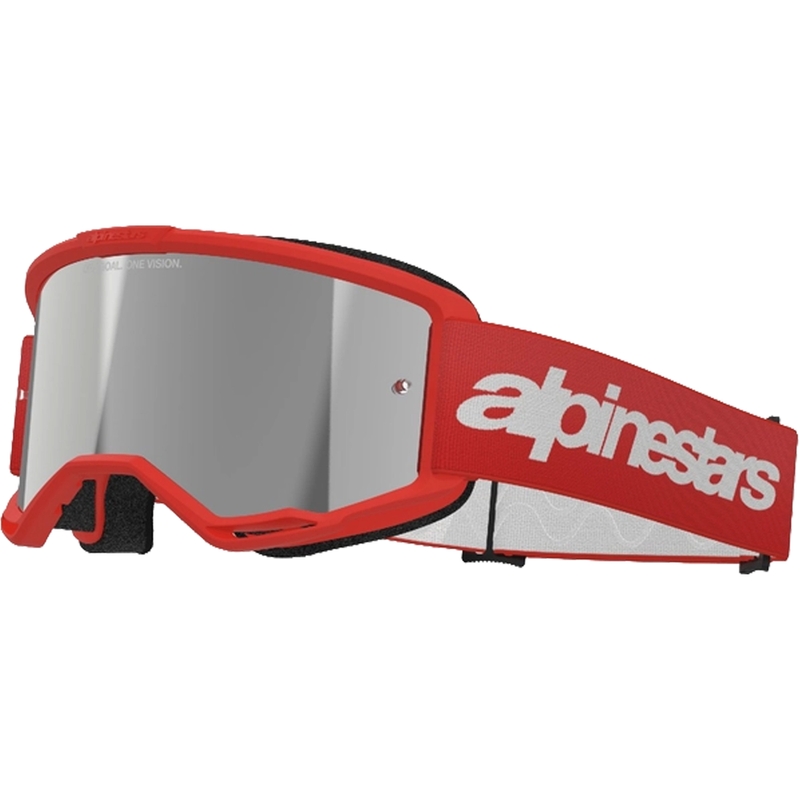Lunettes de motocross Alpinestars Vision 3 Wordmark rouge avec lentille radiale argentée soldes