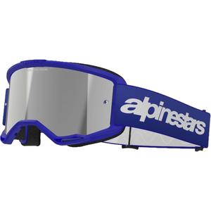 Lunettes de motocross Alpinestars Vision 3 Wordmark bleu avec lentilles argentées miroitées