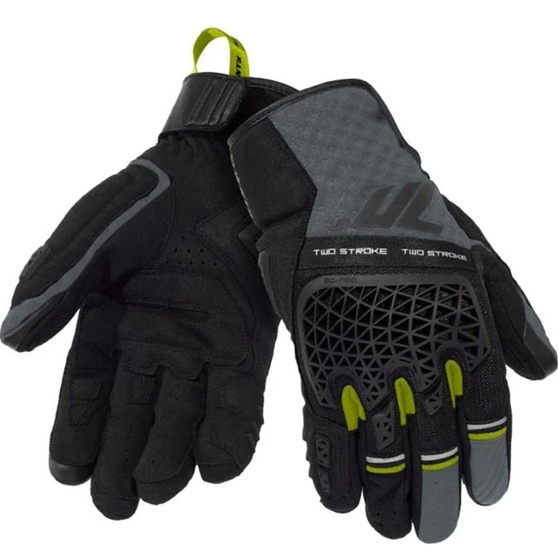 Gants de moto Seventy Degrees SD-N60 pour deux temps, noir-gris-jaune fluo