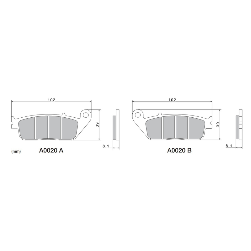 Plaquettes de frein NISSIN semi-métalliques 102 x 39 x 8,1 mm (2 unités)