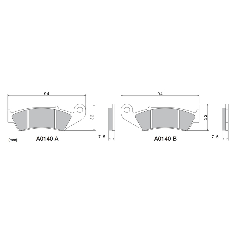 Plaquettes de frein NISSIN semi-métalliques 94 x 32 x 7,5 mm (2 unités)