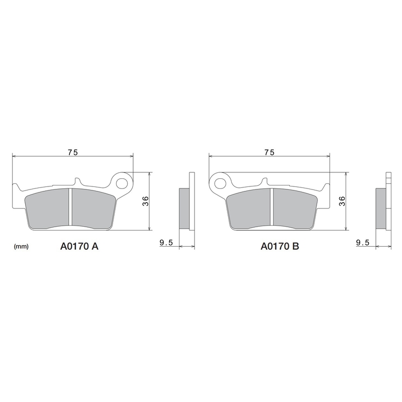 Plaquettes de frein NISSIN semi-métalliques 75 x 36 x 9,5 mm (2 pièces)