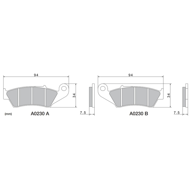 Plaquettes de frein NISSIN semi-métalliques 94 x 34 x 7,5 mm (2 unités)