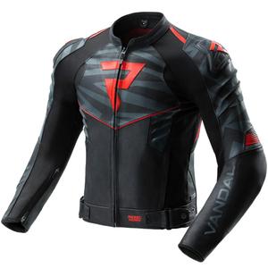 Blouson de moto en cuir Rebelhorn Vandal 2 noir-gris-rouge fluo