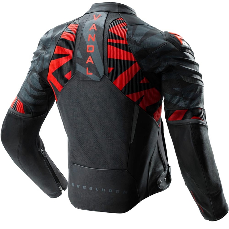 Blouson de moto en cuir Rebelhorn Vandal 2 noir-gris-rouge fluo