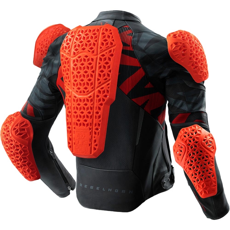 Blouson de moto en cuir Rebelhorn Vandal 2 noir-gris-rouge fluo