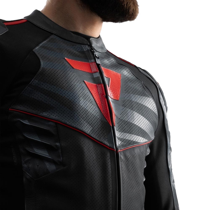 Blouson de moto en cuir Rebelhorn Vandal 2 noir-gris-rouge fluo