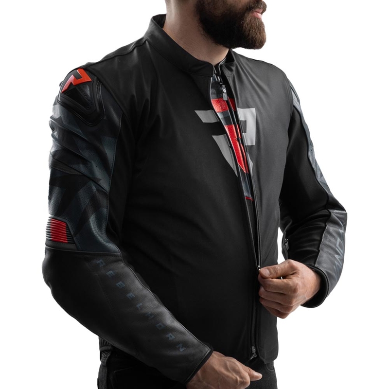 Blouson de moto en cuir Rebelhorn Vandal 2 noir-gris-rouge fluo