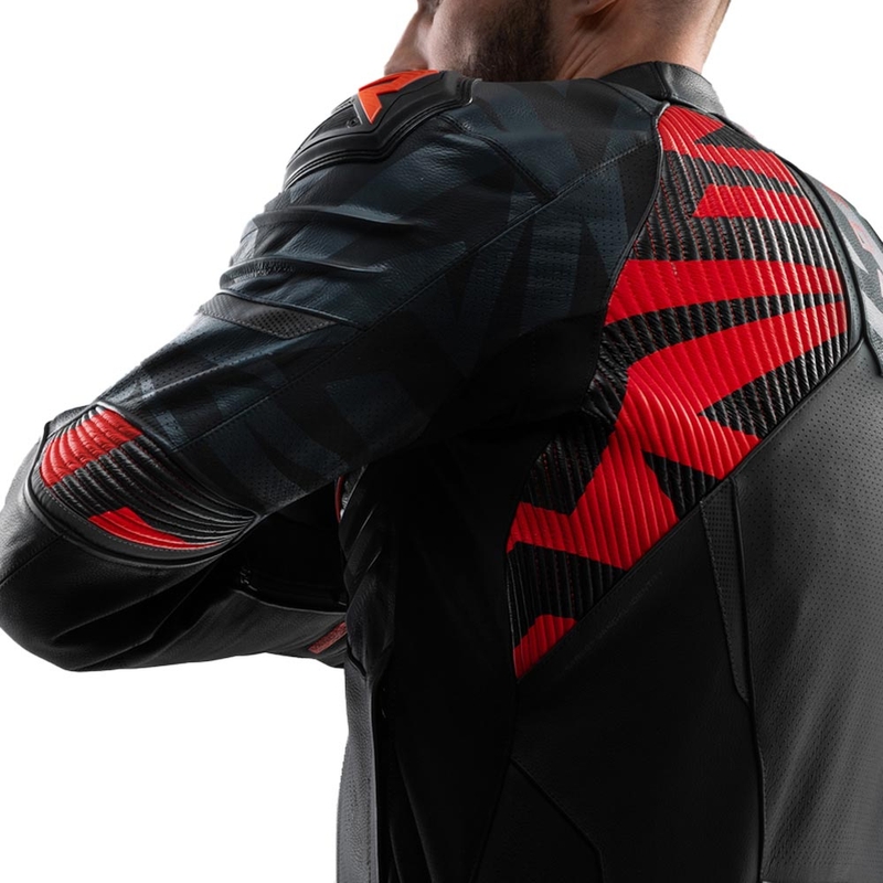 Blouson de moto en cuir Rebelhorn Vandal 2 noir-gris-rouge fluo