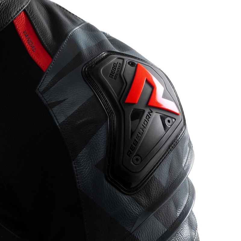 Blouson de moto en cuir Rebelhorn Vandal 2 noir-gris-rouge fluo
