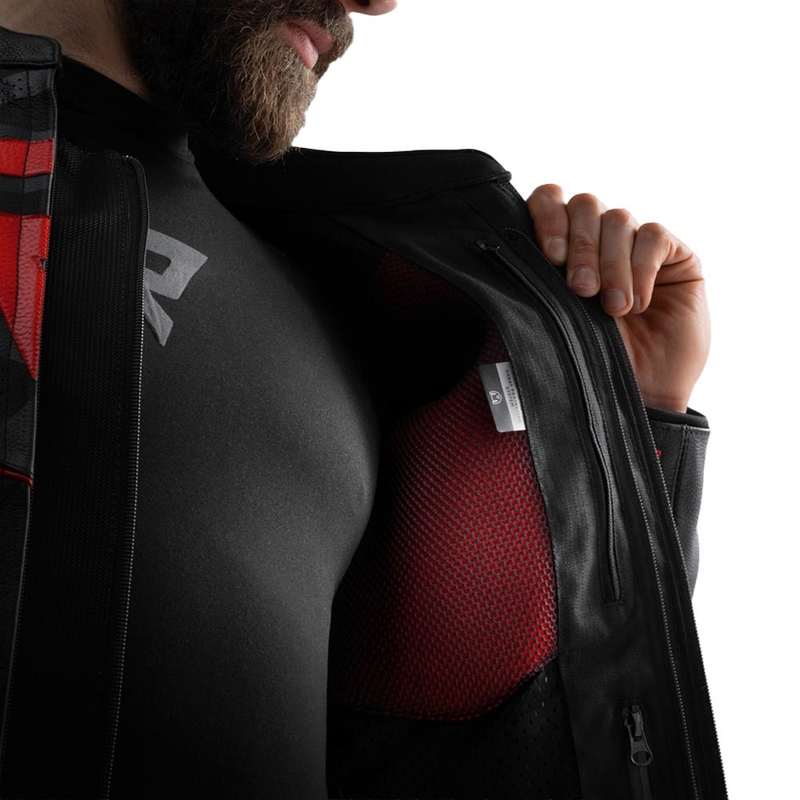 Blouson de moto en cuir Rebelhorn Vandal 2 noir-gris-rouge fluo