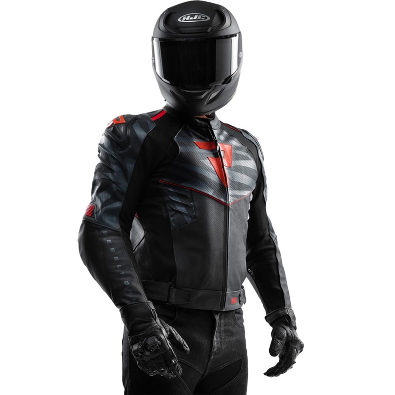 Blouson de moto en cuir Rebelhorn Vandal 2 noir-gris-rouge fluo