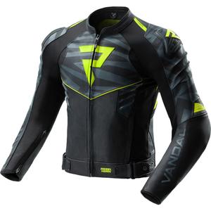 Blouson de moto en cuir Rebelhorn Vandal 2 noir-gris-jaune fluo