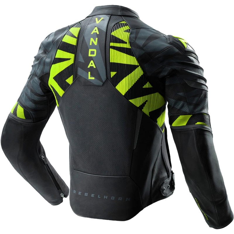 Blouson de moto en cuir Rebelhorn Vandal 2 noir-gris-jaune fluo