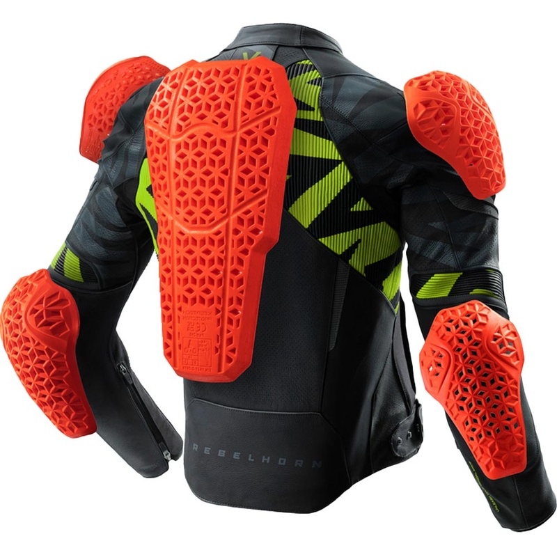 Blouson de moto en cuir Rebelhorn Vandal 2 noir-gris-jaune fluo