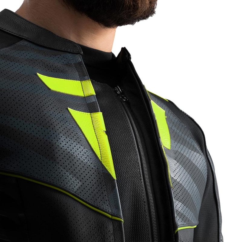 Blouson de moto en cuir Rebelhorn Vandal 2 noir-gris-jaune fluo