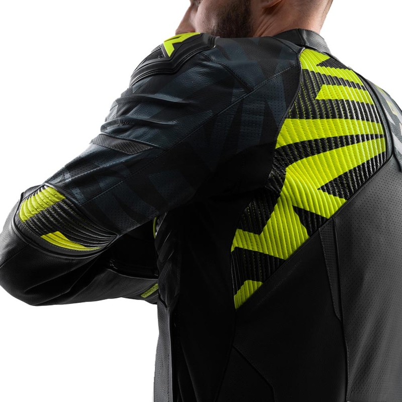 Blouson de moto en cuir Rebelhorn Vandal 2 noir-gris-jaune fluo