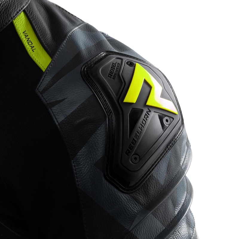 Blouson de moto en cuir Rebelhorn Vandal 2 noir-gris-jaune fluo