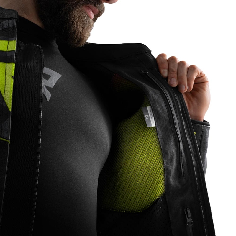 Blouson de moto en cuir Rebelhorn Vandal 2 noir-gris-jaune fluo
