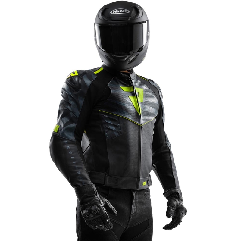 Blouson de moto en cuir Rebelhorn Vandal 2 noir-gris-jaune fluo