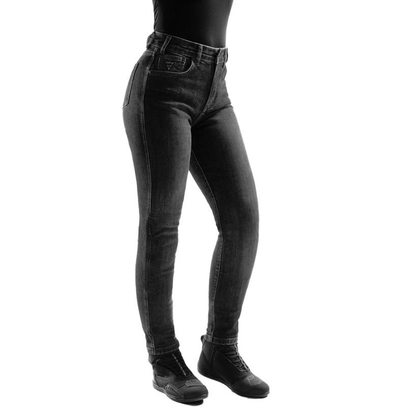 Jean moto court pour femme Rebelhorn Classic Monolayer noir délavé