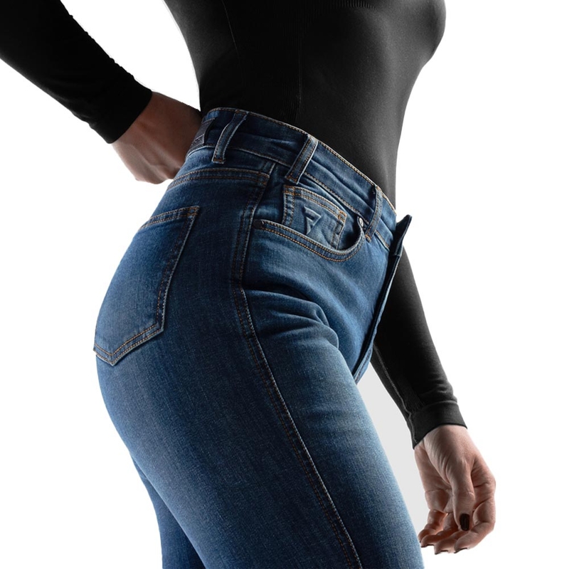 Jean moto court pour femme Rebelhorn Classic Monolayer bleu délavé