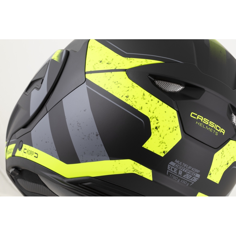 Casque de moto modulable Cassida MultiFlip Korp noir mat-jaune fluo-gris