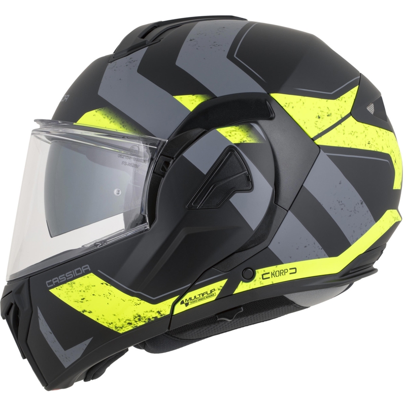 Casque de moto modulable Cassida MultiFlip Korp noir mat-jaune fluo-gris