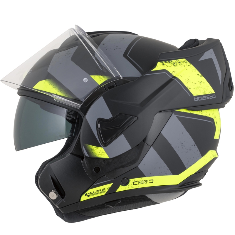 Casque de moto modulable Cassida MultiFlip Korp noir mat-jaune fluo-gris