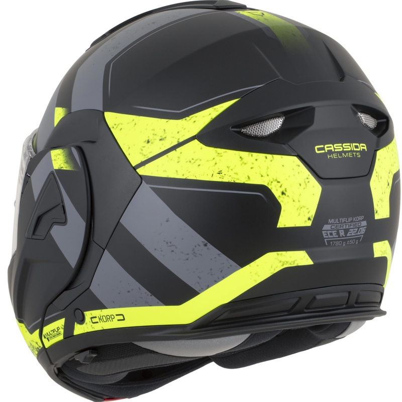 Casque de moto modulable Cassida MultiFlip Korp noir mat-jaune fluo-gris