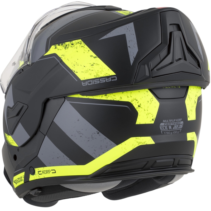 Casque de moto modulable Cassida MultiFlip Korp noir mat-jaune fluo-gris