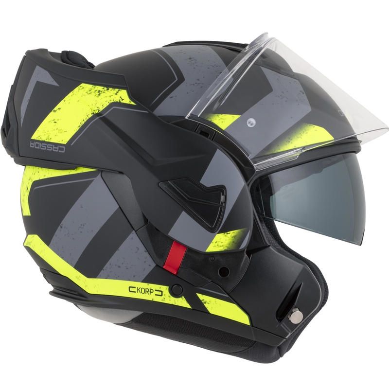 Casque de moto modulable Cassida MultiFlip Korp noir mat-jaune fluo-gris