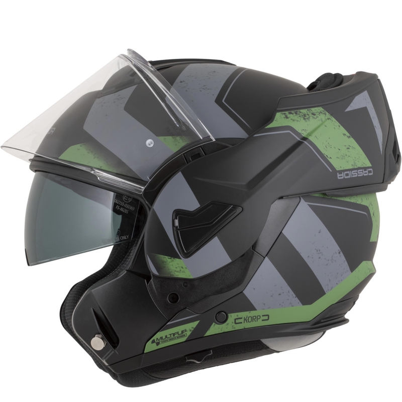 Casque de moto modulable Cassida MultiFlip Korp noir mat-vert-gris