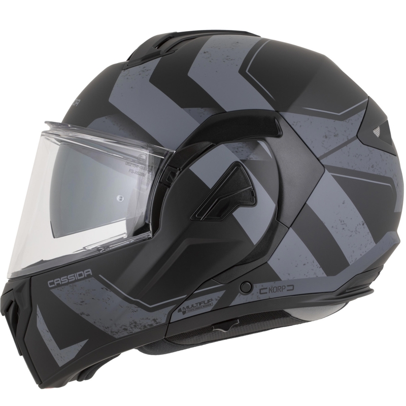 Casque de moto modulable Cassida MultiFlip Korp noir mat-gris foncé-gris