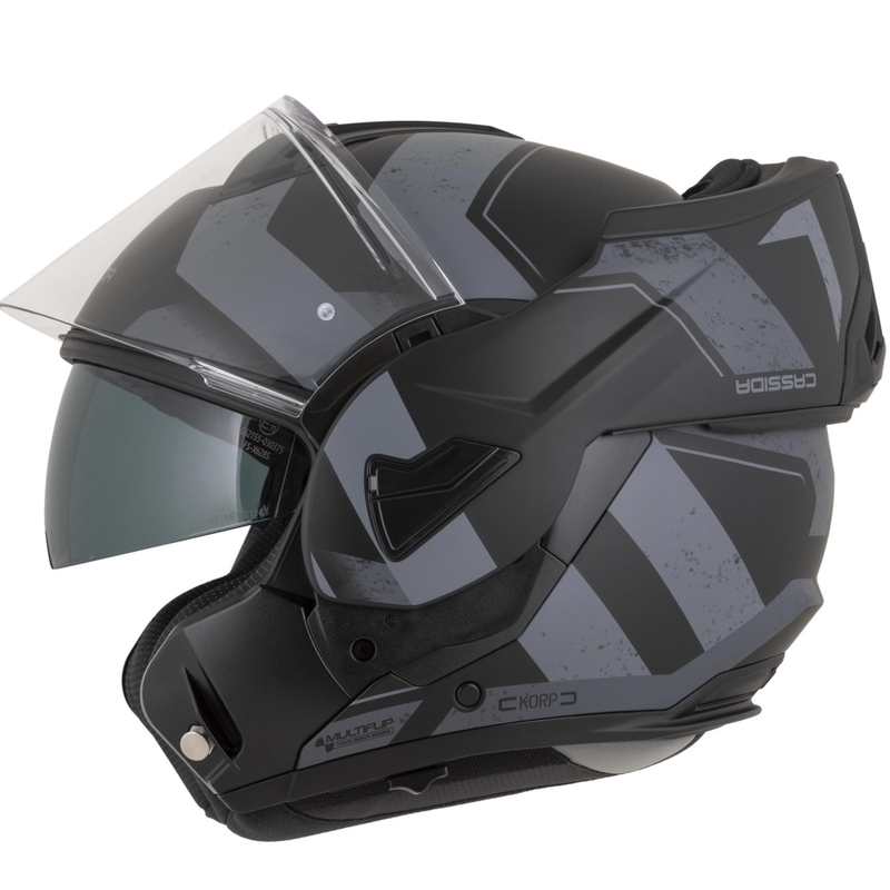 Casque de moto modulable Cassida MultiFlip Korp noir mat-gris foncé-gris