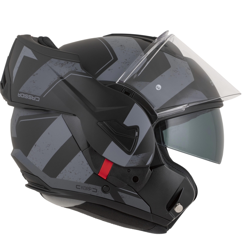 Casque de moto modulable Cassida MultiFlip Korp noir mat-gris foncé-gris