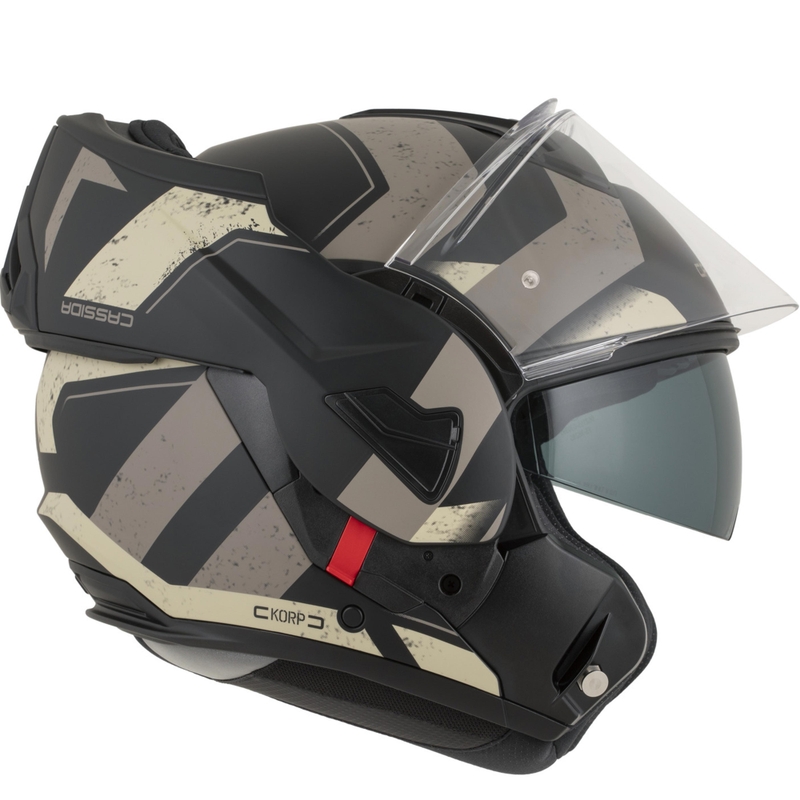 Casque de moto modulable Cassida MultiFlip Korp noir mat sable kaki