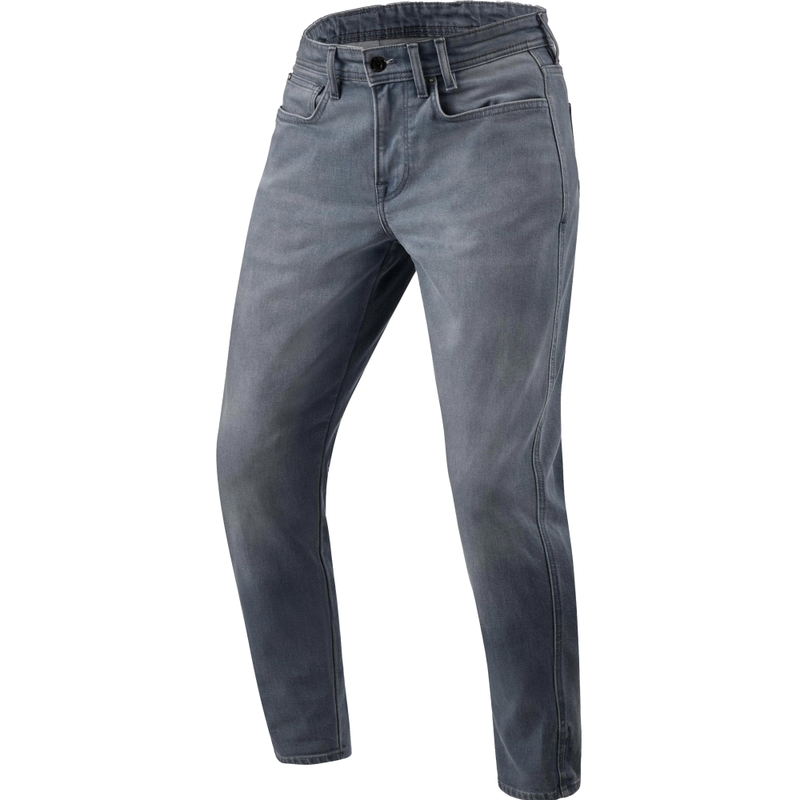 Jean moto Revit Keegan fuselé extra court, gris moyen délavé