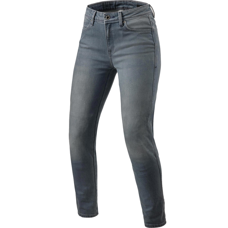 Jean moto court Revit Marley SK pour femme, gris moyen délavé