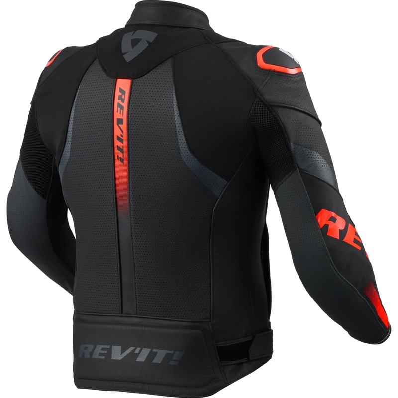 Blouson de moto en cuir Revit Hyperspeed 3 Air noir et rouge fluo