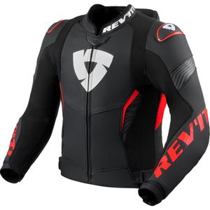 Blouson de moto en cuir Revit Argon 3 PRO noir et rouge fluo